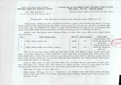 Thông báo mua sắm máy chạy thận nhân tạo lần 2 (890)