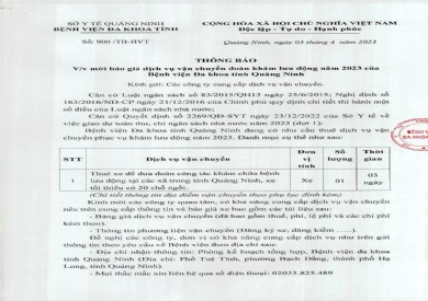 Thông báo mời báo giá dịch vụ vận chuyển đoàn khám lưu động năm 2023 (900)