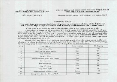 Thông báo mời báo giá trang thiết bị y tế (904)