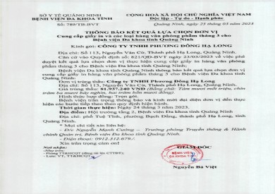 Thông báo kết quả lựa chọn đơn vị (789)