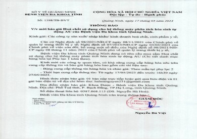 Thông báo mời báo giá hóa chất sử dụng cho hệ thống máy phân tích hóa sinh (1398)