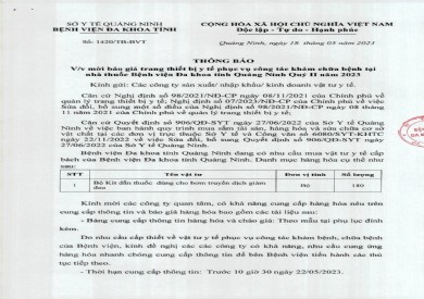 Thông báo mời báo giá trang thiết bị y tế (1420)