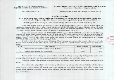 Thông báo mời báo giá trang thiết bị y tế (1419)
