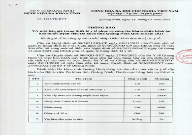 Thông báo mời báo giá trang thiết bị y tế (1423)
