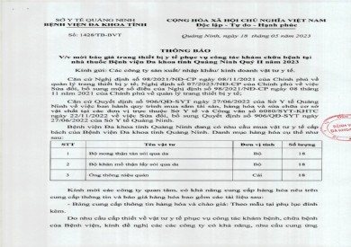 Thông báo mời báo giá trang thiết bị y tế (1428)