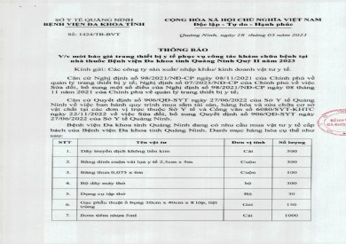 Thông báo mời báo giá trang thiết bị y tế (1424)