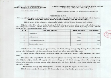 Thông báo mời báo giá mỹ phẩm phục vụ công tác khám chữa bệnh (1425)