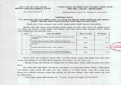 Thông báo mời báo giá mỹ phẩm phục vụ công tác khám chữa bệnh (1426)