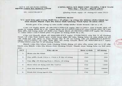 Thông báo mời báo giá trang thiết bị y tế (1422)