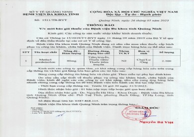 Thông báo mời báo giá thuốc của Bệnh viện (1511)