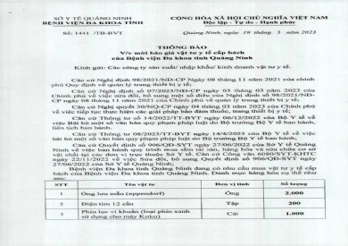 Thông báo mời báo giá vật tư y tế cấp bách của bệnh viện (1441)