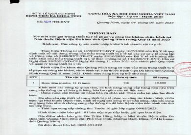 Thông báo mời báo giá trang thiết bị y tế (1229)