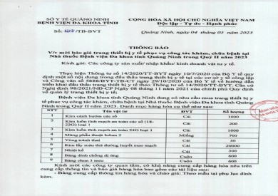 Thông báo mời báo giá trang thiết bị y tế (1228)