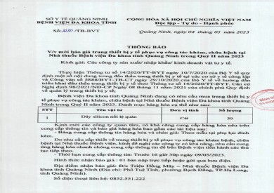 Thông báo mời báo giá trang thiết bị y tế (1230)