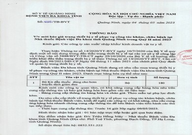 Thông báo mời báo giá trang thiết bị y tế (1225)