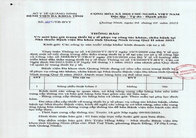 Thông báo mời báo giá trang thiết bị y tế (1227)