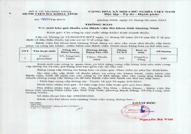 Thông báo mời báo giá thuốc của Bệnh viện (1700)
