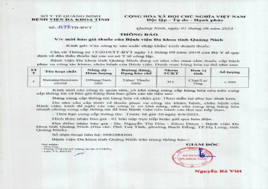 Thông báo mời báo giá thuốc của Bệnh viện (1699)