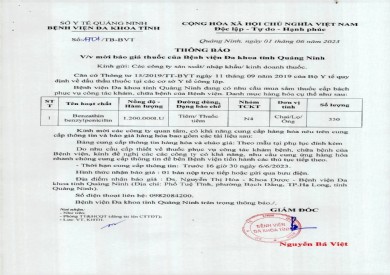 Thông báo mời báo giá thuốc của Bệnh viện (1701)