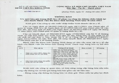 Thông báo mời báo giá trang thiết bị y tế (1706)