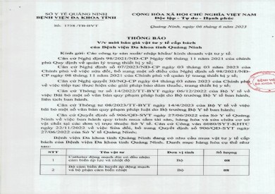 Thông báo mời báo giá vật tư y tế cấp bách của bệnh viện (1758)