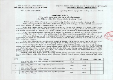Thông báo mời báo giá vật tư y tế cấp bách của bệnh viện (1777)