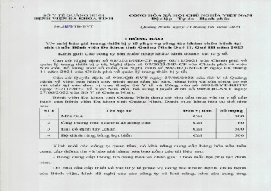 Mời báo giá trang thiết bị y tế phục vụ công tác khám chữa bệnh (1929)