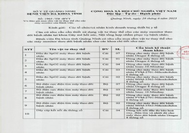 Báo giá mua sắm vật tư thay thế cho các máy monitor (1965)
