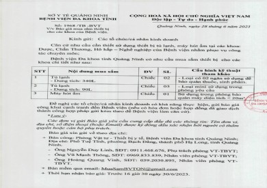Báo giá mua sắm thiết bị cho các khoa của bệnh viện (1968)