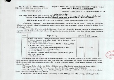 Thông báo mời báo giá trang bị ghế y tế dành cho người nhà bệnh nhân (978)