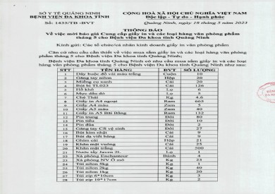 Mời báo giá cung cấp giấy in và các loại VPP tháng 5 (1435)