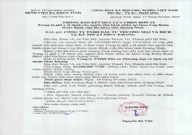 Thông báo kết quả lựa chọn đơn vị (1708)