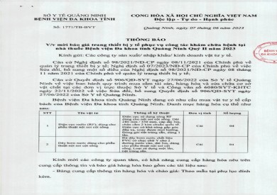 Thông báo mời báo giá trang thiết bị y tế (1771)