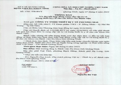 Thông báo ký kết kết hợp đồng cung cấp vật tư và trang thiết bị y tế (1761)