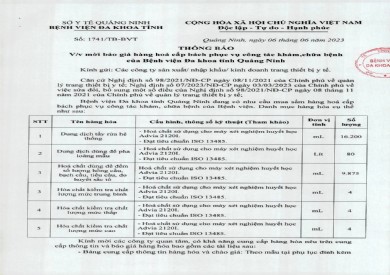 Thông báo mời báo giá hàng hóa cấp bách phục vụ công tác khám, chữa bệnh (1741)