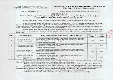 Thông báo mời báo giá hàng hóa cấp bách phục vụ công tác khám, chữa bệnh (1739)