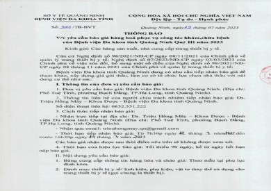 Mời báo giá phục vụ công tác khám, chữa bệnh của bệnh viện Quý III năm 2023 (2100)