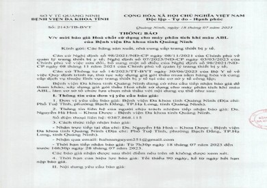 Mời báo giá hóa chất sử dụng cho máy phân tích khí máu ABL (2143)