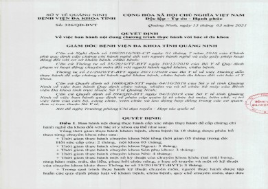 Quyết định ban hành nội dung chương trình thực hành với bác sĩ đa khoa (326)