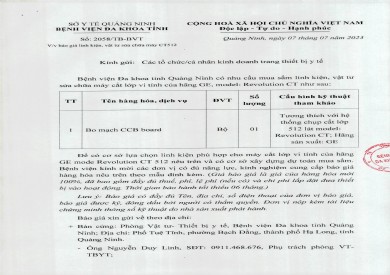 Thông báo mời báo giá linh kiện, vật tư sửa chữa máy CT512 (2058)