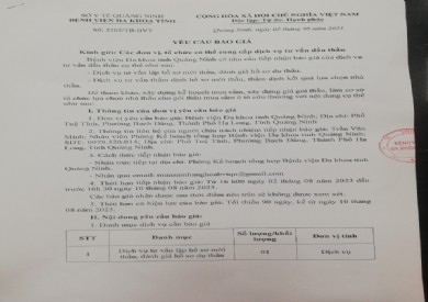 Yêu cầu báo giá cung cấp dịch vụ tư vấn đấu thầu (2302)
