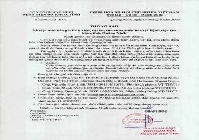Thông báo mời báo giá linh kiện, vật tư, sửa chữa điều hòa tại bệnh viện (2381)