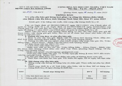 Yêu cầu báo giá hàng hóa phục vụ công tác khám chữa bệnh (2715)
