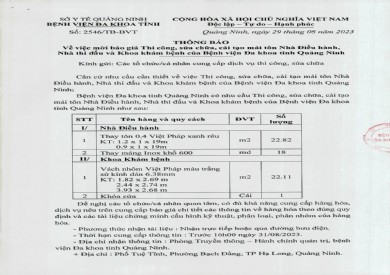 Mời báo giá thi công, sửa chữa, cải tạo mái tôn nhà điều hành, nhà thi đấu, khoa khám bệnh (2546)