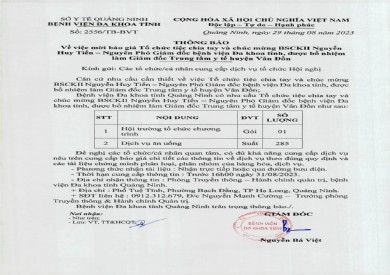 Mời báo giá tổ chức tiệc chia tay và chúc mừng BSCKII Nguyễn Huy Tiến nhận nhiệm vụ mới (2556)