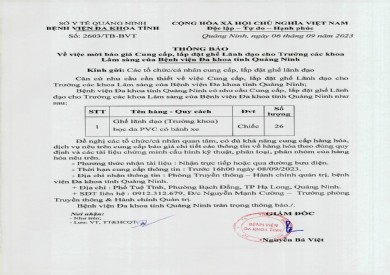 Thông báo mời báo giá cung cấp, lắp đặt ghế lãnh đạo cho các trưởng khoa (2603)