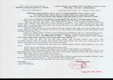 Thông báo kết quả lựa chọn đơn vị (2787)