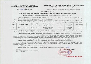 Thông báo mời báo giá thuốc của bệnh viện (2581)