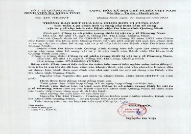 Thông báo kết quả lựa chọn đơn vị cung cấp (449)