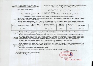 Mời báo giá thuốc của bệnh viện Đa khoa tỉnh Quảng Ninh (103)